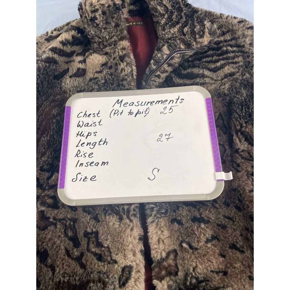 Made In USA Women's Faux Fur Leopard Print Full Zip Vest Brown Sz S Warm Winter - Picture 7 of 7